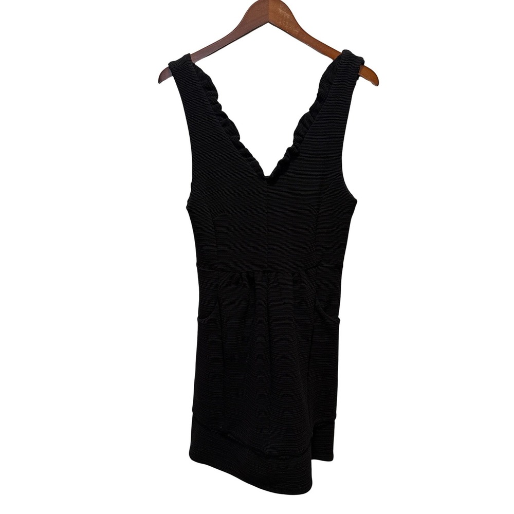 Maeve‎ Anthropologie Black Textured Ruffle V-Neck Fit Flare Mini Dress Large